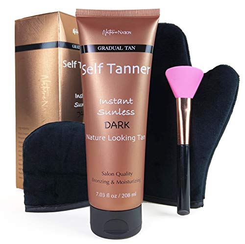 Nature Nation Self Tanner 3 - in - 1 Kit, with Organic & Natural Ingredients for Darker Bronzer Skin, Natural-looking Sunless Tanning Lotion for Women & Men, Salon Quality Long Lasting Fake Tan