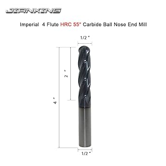 1/2 Extra Long Carbide Ball Nose End Mill for Alloy Steels/Hardened Steels, 4 Overall Length End Mill Bits, 4 Flute HRC 55 Deg AlTiN Coating, CNC Router Bits (1 Piece)