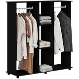 HOMCOM Armario Ropero con Ruedas, Armario Abierto Colgador con Barras para Colgar Ropa, Estantes Abiertos, para Dormitorio, 120x40x128 cm, Negro