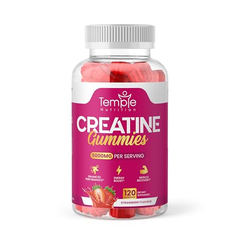 New Creatine Monohydrate Gummies 5000mg for Men & Women - 120 Chewable Creatine Gummies (1 Months Supply) - Strawberry Flavoured Creatine, Pre Workout Gym Supplement, Suitable for Vegans