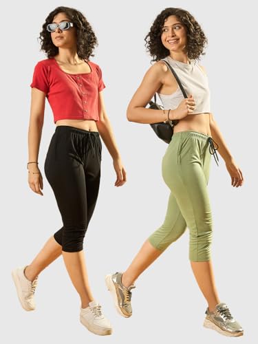 Image of Modeve Women Solid Cotton Blend Capri for summer|| Summer Wear