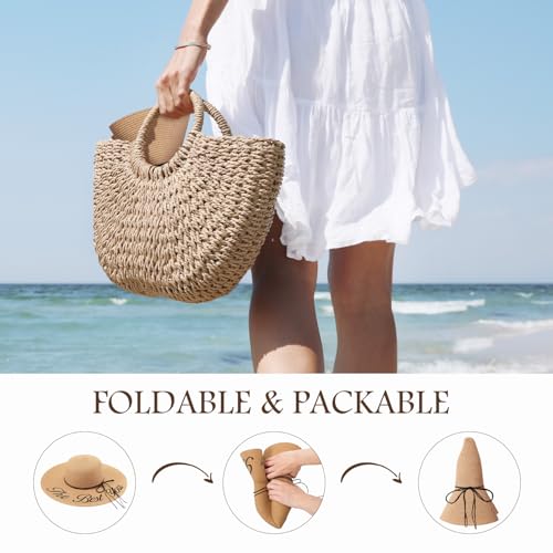 Image of Beach Sun Hats for Women, Straw Hat for Women, Womens Sun Hat UPF 50+ UV Protection, Summer Hats Packable Foldable