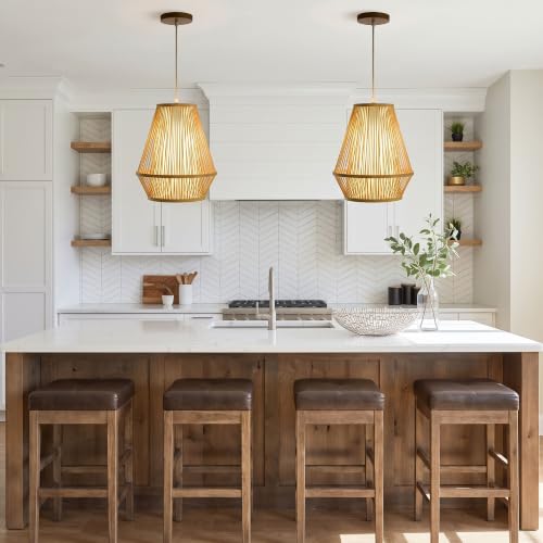 Image of 12 inch Boho Pendant Light, Bamboo Basket Hanging Lamp