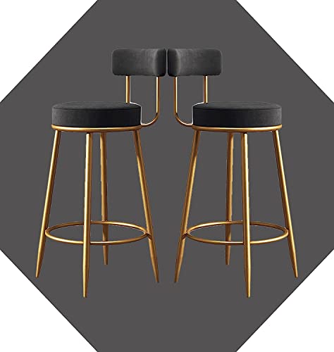 HUNTFF Juego de 2 taburetes de bar, sillón de terciopelo suave, silla de desayuno, encimera de cocina, silla de cocina, patas de metal, cómoda, taburete alto con respaldo y reposapiés
