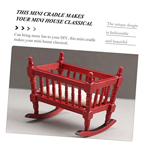 Gogogmee Scale Miniature Wooden Cradle Model Red Doll Bassinet for Dollhouse Bedroom Accessories Fine Craftsmanship and Photo Prop