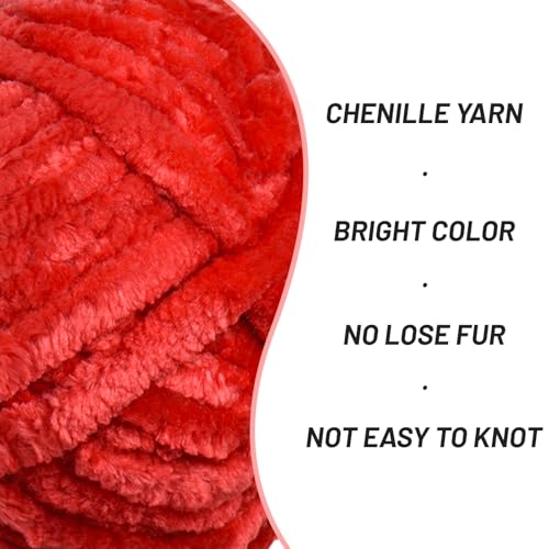 Image of Fuzzy Chunky Chenille Yarn for Crocheting,Soft Plush Yarns for Hand Knitting,Bulky 100 g(49.2 yd) Baby Blanket Yarn for Crocheting Amigurumi,Crochet Fluffy Velvet Yarns (Red)
