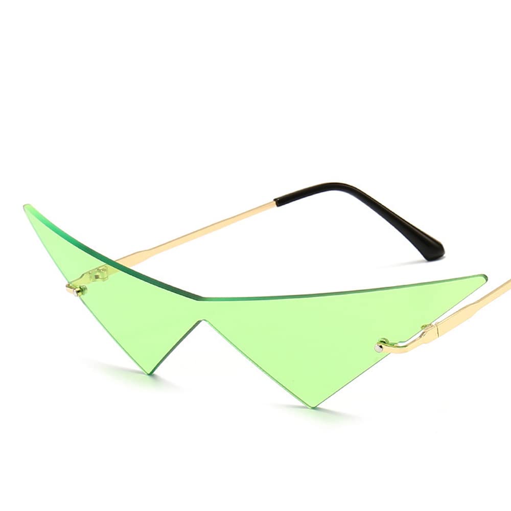 Oversized Cat Eye Rimless Sunglasses Women Fashion One Piece Lens Sun Glasses Female Trend Triangle Eyewear Men UV400(Color:Green)