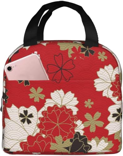 和風 和柄 花 桜 ランチバック 保温 保冷 弁当バッグ コンパクト 持ち運び便利 小物用手さげ ミニトート 通勤 通校 旅行