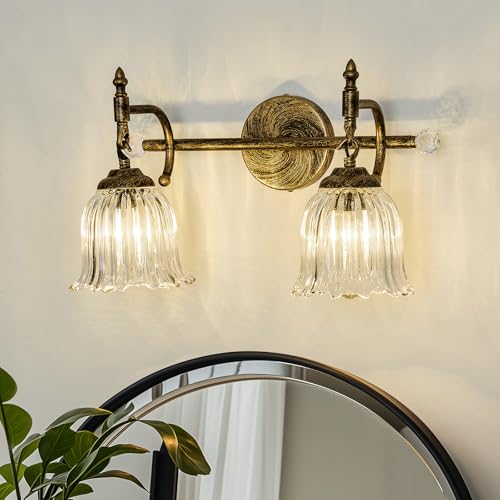 Image of CVKASH 2-Light Bathroom Vanity Light Fixtures Over Mirror,Bronze Modern Vanity Light with Glass Shade Vintage Wall Sconce for Bedroom Dressing Room Living Room Hallway Cabinet