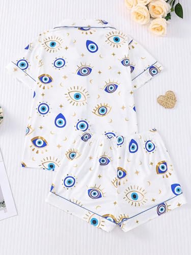 Women's 2 Piece Evil Eyes Print Pajama Sets Sleepwear Short Sleeve Nightwear Soft Pjs Lounge Sets2