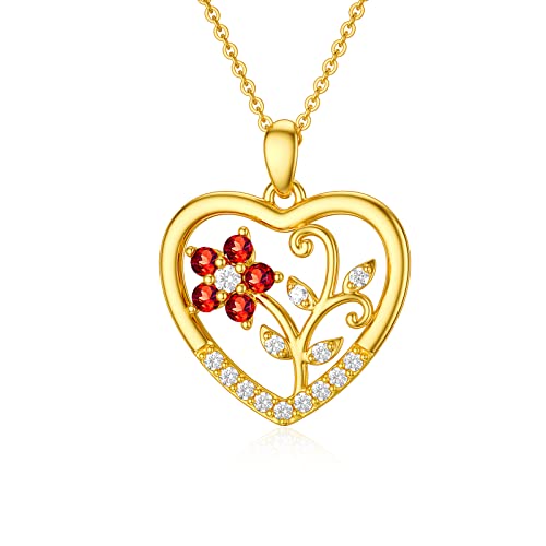 Sisgem 14K Solid Gold Heart Necklace With Red Garnet For Women Girls,Yellow Gold Love Heart Pendant Necklace Simulated Garnet Jewelry Gifts For Birthday Mothers Day 16+1+1 Inch #TOP25