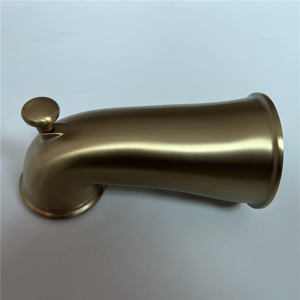 Bathroom Shower Bathtub Faucet Water Outlet Bath Slip-On Pull-up Diverter Tub Spout 4 Inches 1/2" Copper Pipe, Brushed Gold