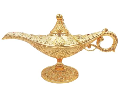 Hourwof Vintage Aladdin Magic Genie Lamp Arabian Nights Costume Prop Lamp for Wedding Theme Party Legend Wishing Light for Home Tabletop Decor Halloween Christmas Birthday Gift Large Gold