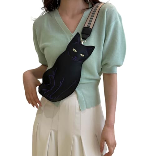 IAMUHI Novely Cat Shaped Sling Handbags Faux Leather Cross Chest Shoulder Bag Purse for Women3