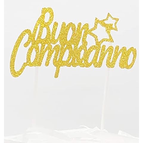 AILEXI Happy Birthday 1 Count Glitter Cake Decorating Toppers in Italian - BUON Compleanno Gold II Cover