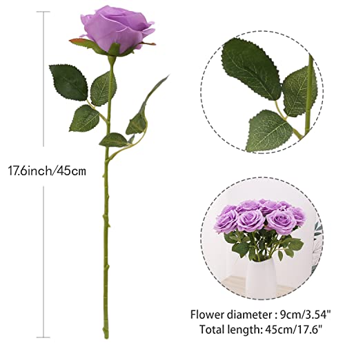 Iuknot Artificial Rose 10Pcs Open Flower Bouquet Faux Rose Stems For Wedding Arrangement, Bridal Bouquet, Centerpiece, Fake Faux Silk Flowers (Lilac) #TOP2