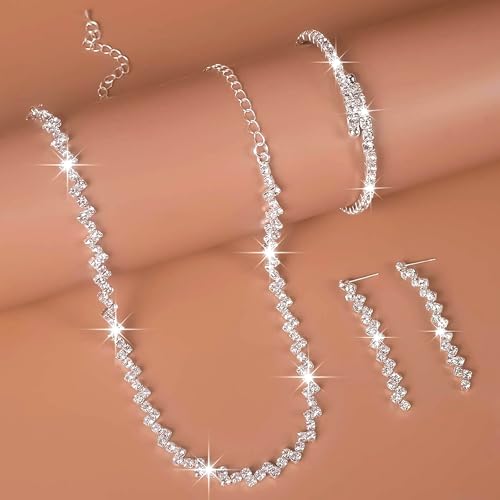 Xiokyo Silver Rhinestone Necklace Bridesmaid Earring Wedding Jewelry Sets for Brides Prom Jewelry Set for Women (Silver-B) by Xiokyo - Used condition - Image 5