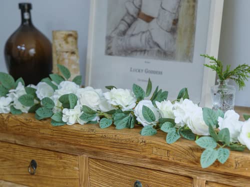 Party Joy 2Pcs Artificial Flower Garland Fake Rose Vine Artificial Flowers Hanging Rose Ivy Hanging Baskets Wedding Arch Garden Background Decor (White, 2) #TOP4