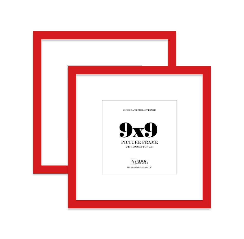 9x9 Red Picture Frame with Mount for 7x7 Photos, Prints - Modern Square Wall Frame, Set of 2