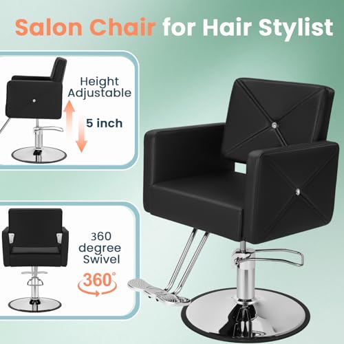 AWEPOPI Salon Styling Chair, Heavy-Duty Hydraulic Salon Chair with Wide Seat, 360° Swivel, Premium Cushion & Sleek Design for Hair Stylists, Barbershops & Beauty Spas