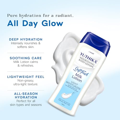 Image of Yuthika Naturals Body Milk Soft Touch 100ml Body Lotion for Women & Men | 72Hr Hydration | for Dry to Very Dry Skin | Enriched with Body Milk | Non Greasy & Healthy Looking Skin