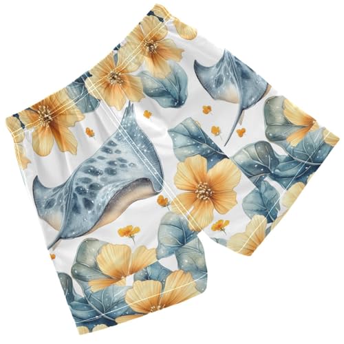 Pigsaly Boys' Swim Board Shorts Sea Stingray Yellow Flowers Boy's Swim Trunks Kids Swimwear S2