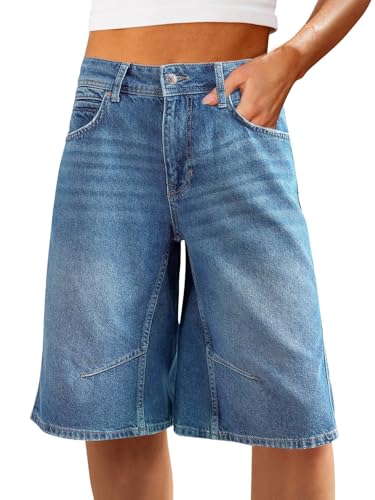 Cicy Bell Womens Summer Wide Leg Denim Shorts Casual Loose Mid Rise Jorts Bermuda Knee Length Jeans Shorts