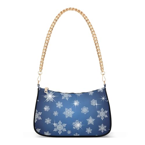 Snowflakes Blue Christmas Print Shoulder Purses for Women Hobo Purse Clutch Painting Clutch Handbags Zipper Closure