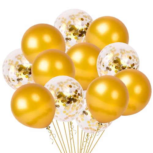 Image of Rozi Decoration Gold Metallic & Confetti Balloon Set - 10 Pcs | Premium Party Balloons for Birthday, Wedding, Anniversary, Engagement & Celebration Decor, Wedding Party Decor