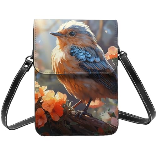Sac à bandoulière en cuir avec motif fleurs et oiseaux et sangle amovible