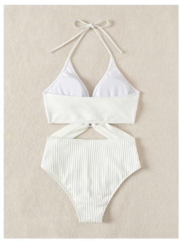 SOLY HUX Women's One Piece Swimsuit Halter V Neck Ring Linked Cut Out Bathing Suit Swimwear2