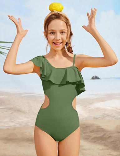 Girls One Piece Swimsuits Cut Out Swimsuit with Mesh Skirt Ruffle Girls Bathing Suit 9-16 Years Summer Beach Swimwear2