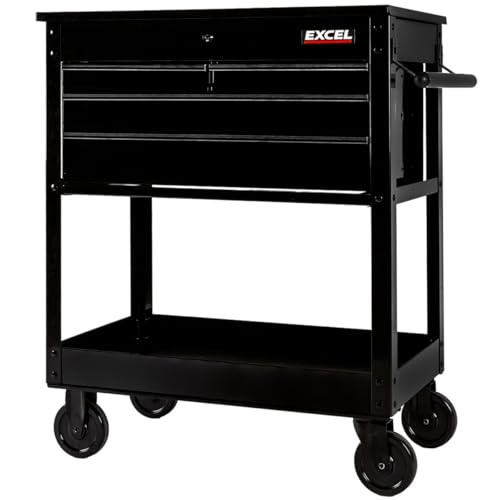 Image of Excel 30" Heavy-Duty Mobile Tool Trolley, Lockable 4 Drawer Ball Bearing Tool Chest Cabinet, Rolling Garage Workshop Storage Cart for Mechanics