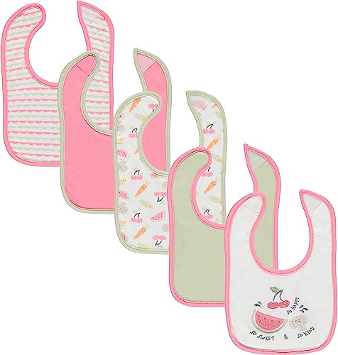 Image of Cudlie 5-Pack Baby Bibs for Drooling Teething and Feeding Infants - Baby Drool Bibs for Baby Girl - Newborn Accessories & Baby Shower Gifts, Fruit