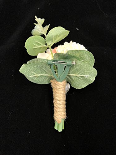 Abbie Home Peach Blush Rose Groomsman Boutonniere Wedding Guest Brooch Pin Flower for Prom Party