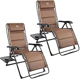 Timber Ridge Aluminum Zero Gravity Chairs, Folding Recliner Chair Padded with Cup Holder and Headrest, Adjustable Lounge Reclining Chair for Outdoor Camping Lawn Patio Indoor, Supports 350lbs, Brown