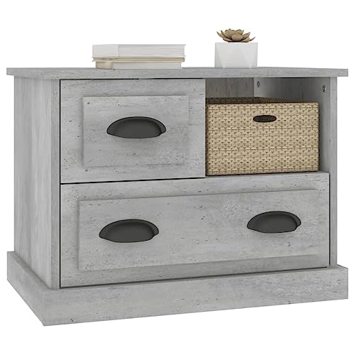 Table de Chevet 2 Tiroirs Gris Béton avec Grand Compartiment Ouvert - 5