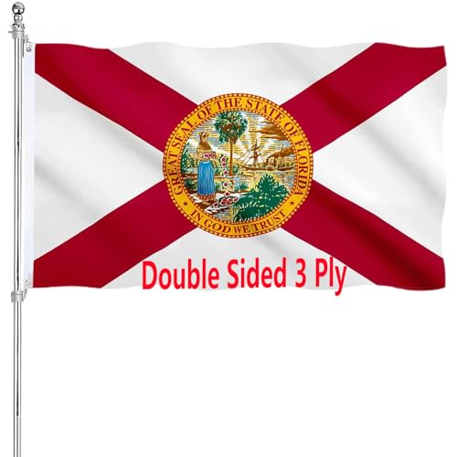Florida State Flag 3x5 Double Sided Outdoor Heavy Duty 3 Ply with Durable Canvas Header and 2 Brass Grommets Vivid Colors FL Flags