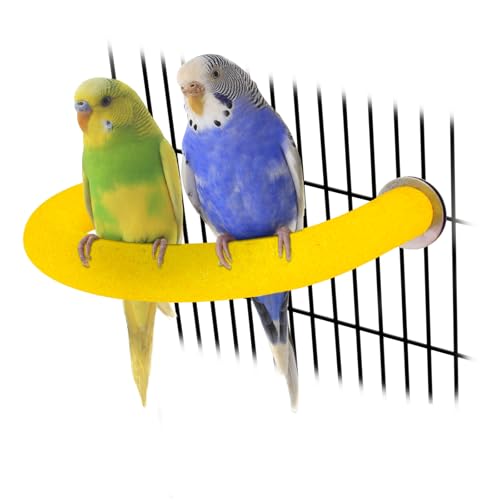 Image of Rypet U Shape Parrot Perch Stand Toy for Paw Grinding Clean Stick Exercise, Rough-Surfaced Quartz Bird Perch Standing Cage Accessories for for Small Parakeets Cockatiels Conures Macaws (Yellow S)