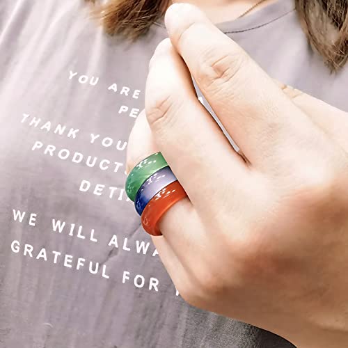 Morchic 10Pcs Agate Band Rings For Women, Smooth Assorted Size Mulit Color 6Mm Thick #TOP4