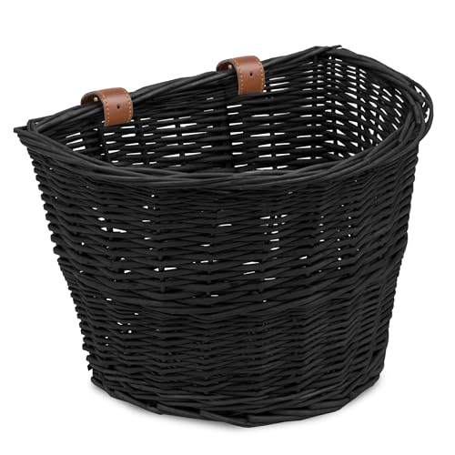 ProSource Wicker Bike Basket Front Cargo for Women and Men, Fits Most Bicycles, Beach Cruisers, Stationary Equipment, and Ebikes, Black