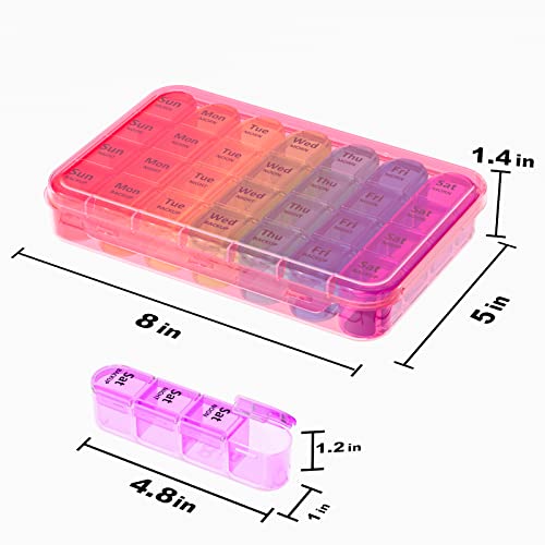 Image of Daviky Weekly Pill Organizer, 7 Day Pill Organizer 4 Times a Day, Daily Pill Box 7 Day, Large Travel Pill Box with Removable Pill Case to Hold Vitamin, Supplement and Medication (Pink)