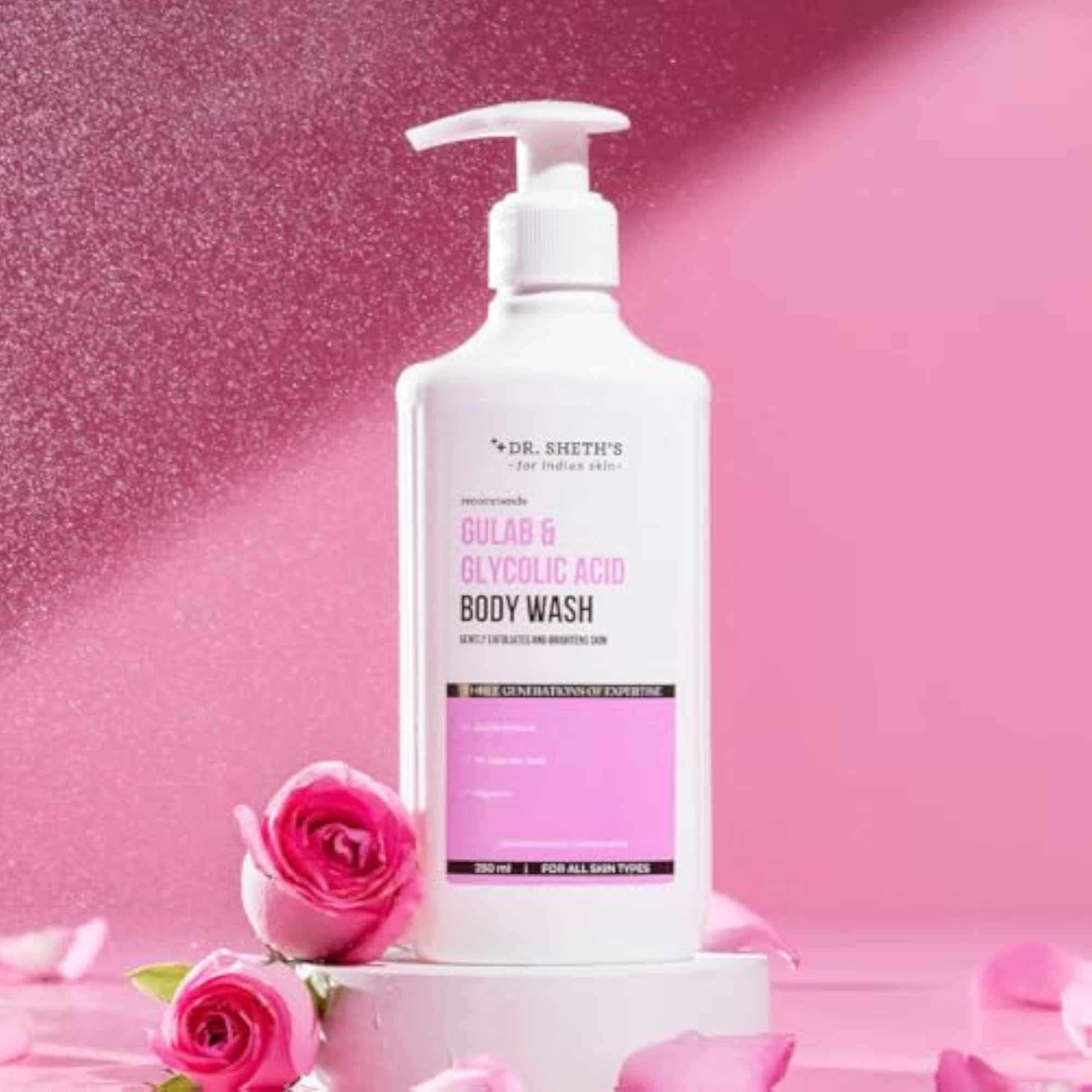 Sheth's Gulab & Glycolic Acid Exfoliating Body Wash 250ml, Soap-Free