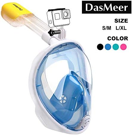 DasMeer Snorkel Mask 180 Panoramic Sea View Full Face Mask with Detachable Camera Mount Anti-Fog Anti-Leak Free Breath Scuba Mask Snorkel Set for Adults and Kids