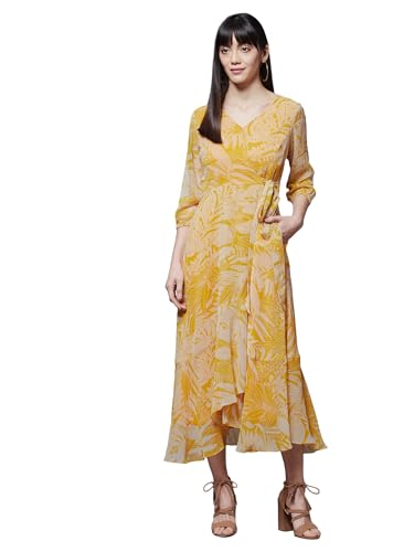 Image of Miss Chase Women's Multicolored-Base-Brown Relaxed Fit Maxi Lurex Chiffon Dress