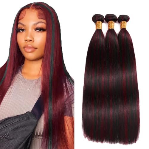 Luxvogue Bundles Human Hair 24 26 28 Inch Straight Burgundy P1B/99J Human Hair Bundles Unprocessed Raw Brazilian Virgin Remy Quick Weave for Black Women