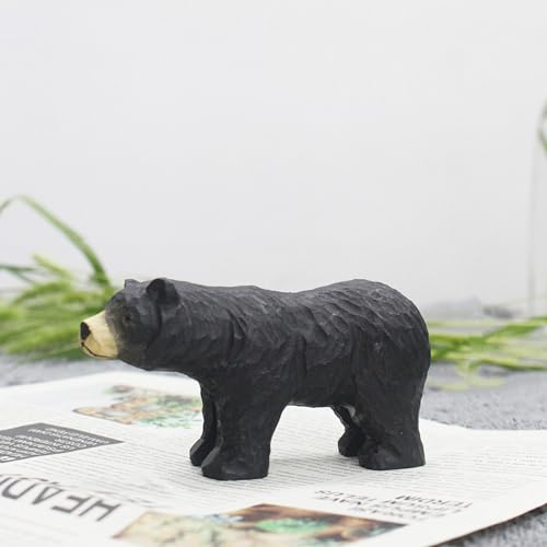 TALKLEK Hand Carved Wooden Black Bear Figurine Wood Carving Wooden