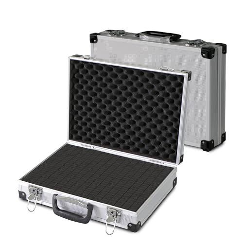 PeakTech Alukoffer P 7265 – abschließbarer Universal-Transportkoffer mit Würfelschaumstoff – tragbarer Fotokoffer – robuster Alu Koffer mit Schutz...