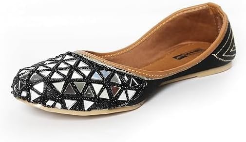 YASH & CO. Embellishment Mirror Work & Beads Mirror Design Jutti for Girls/Women | Ethnic Footwear of Mirror Work/Punjabi Jutti Mojari