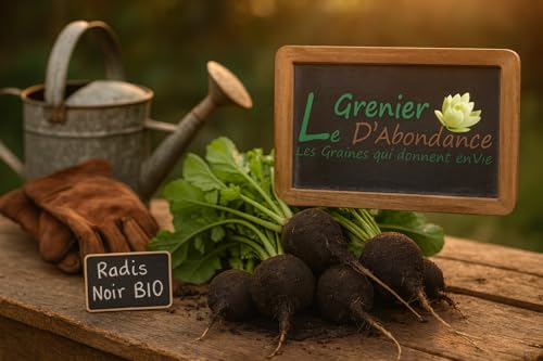 100 graines Bio à semer - Le Grenier d'Abondance - RADIS Noir Gros Long D'hiver - Certifié AB - Radix